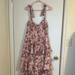 Floral Pink Tiered Midi Dress